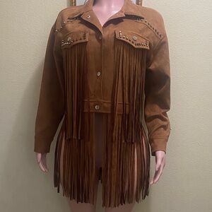Studded Tan Fringe Leather Jacket